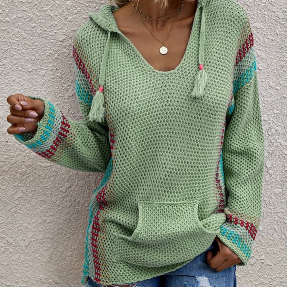 C. Cline Green & Maroon Stripe Scoop Neck Sweater